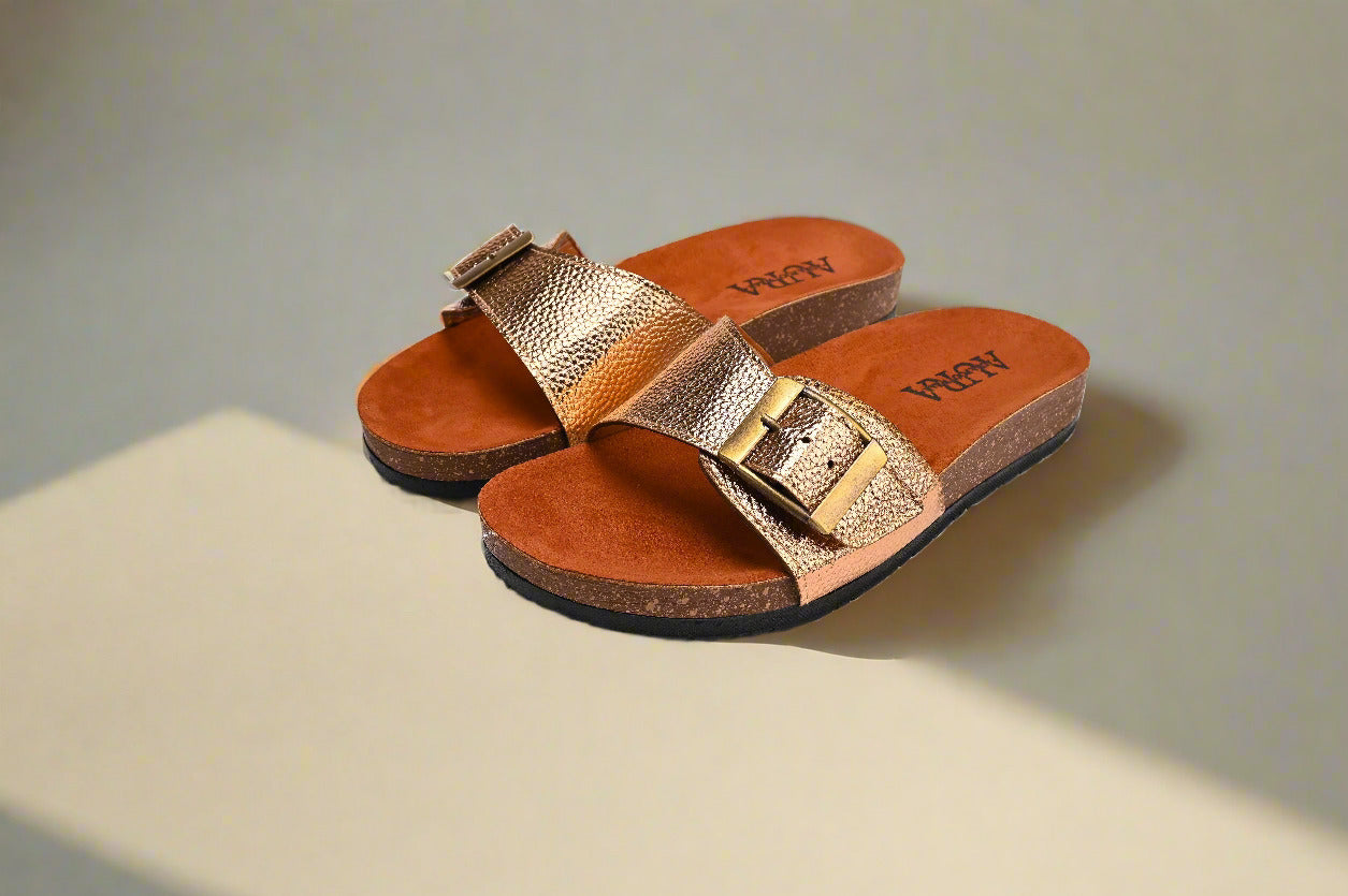 Leya grain Rose gold slides