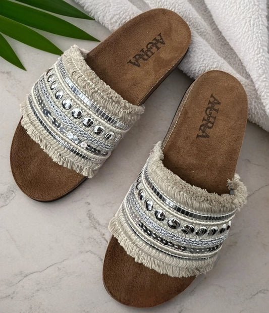 Boho slides - beige