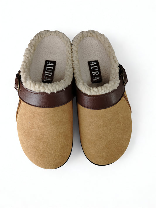 Elora fur Camel clogs