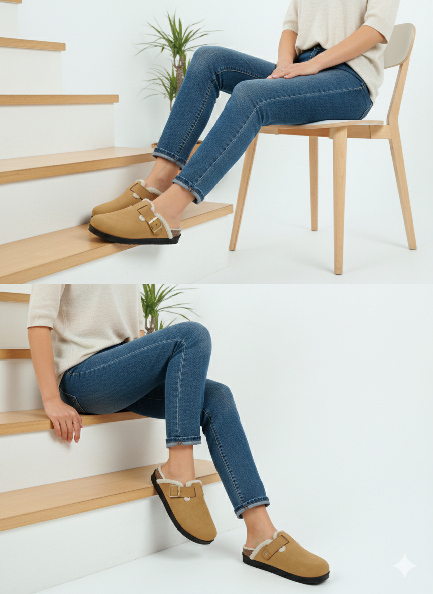 Seren fur camel clogs