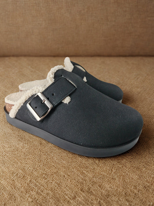 Seren fur black clogs