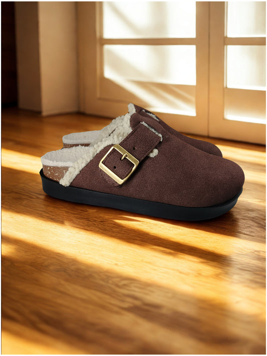 Seren fur brown clogs