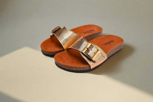 Leya grain Rose gold slides