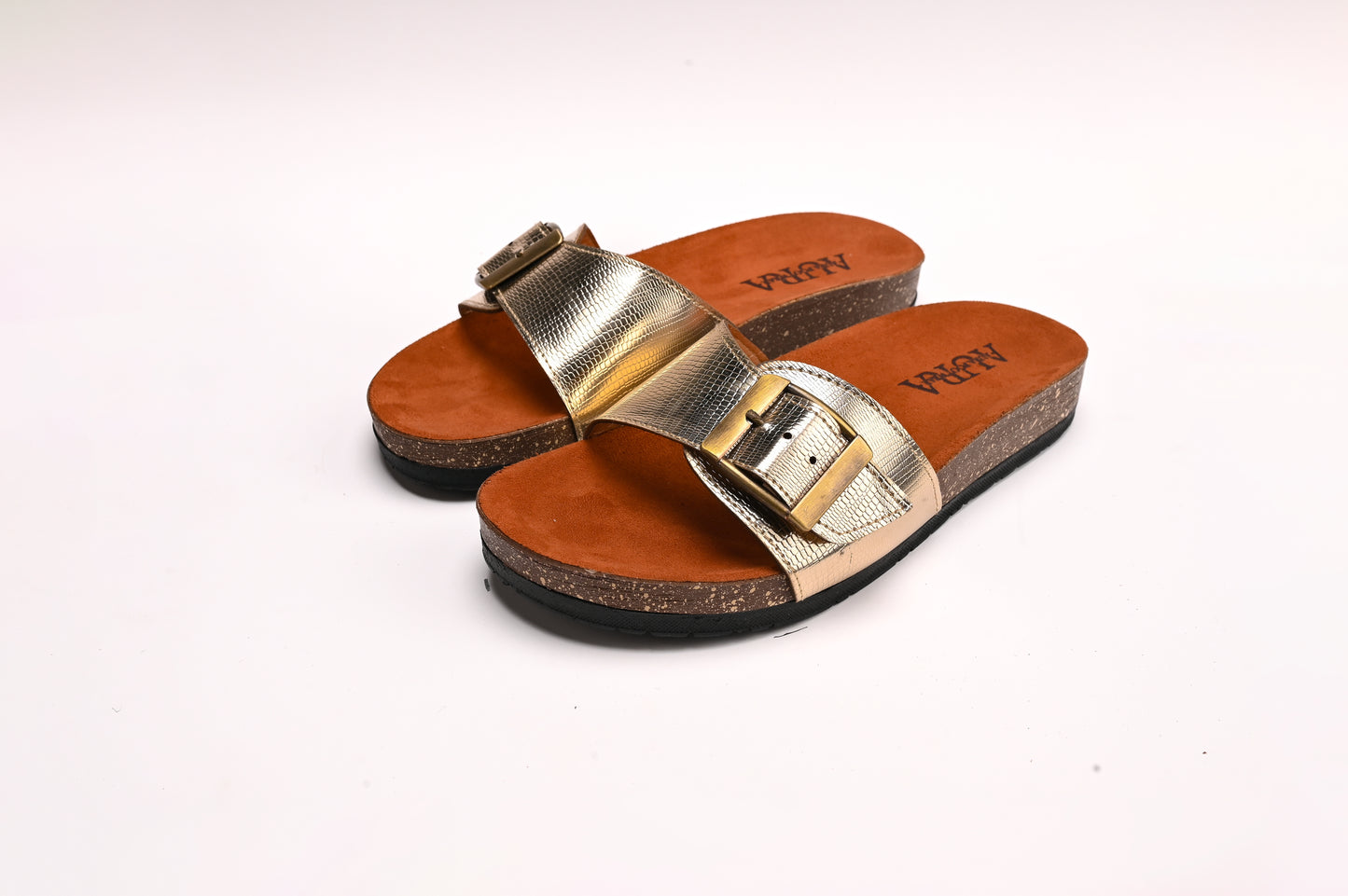 Leya gold scaleskin slides