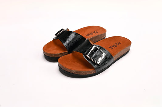 Leya black scaleskin slides